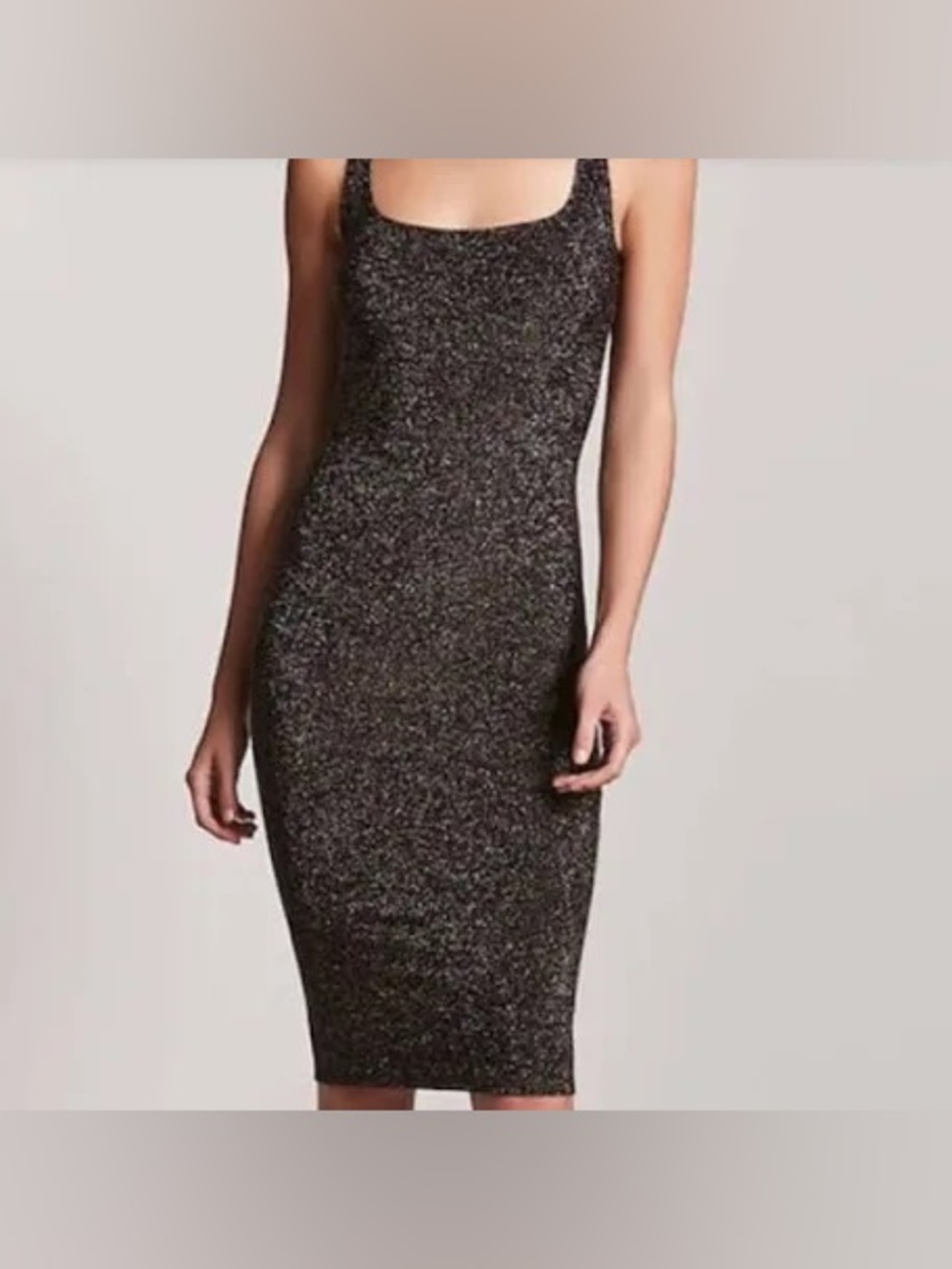 Forever 21 Black Sparkle Scoop Neck Midi Dress Small